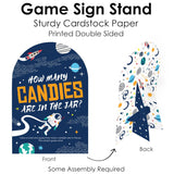 Big Dot of Happiness Blast Off to Outer Space - How Many Candies Rocket Ship Baby Shower or Birthday Party Game - 1 Stand and 40 Cards - Candy Guessing Game