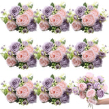 8 Bundles Artificial Peonies Flowers Boho Faux Flowers Arrangements Artificial Centerpiece Spring Bouquet Floral Wedding Decoration For Vase(Pink, Purple)