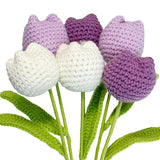 Crochet Flowers, 6Pcs Bring Individual Wrapping Paper Crochet Flower Bouquet Purple Tulips Artificial Flowers Decor Hand Woven Flowers Knitted Flower Bouquet With Packaging