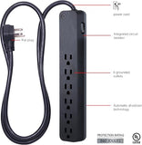 Surge Protector Power Strip 6 Outlets 6FT Extension Cord Flat Plug Wall Mount Black