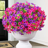 12 Bundles Look Real Artificial Flowers For Outdoors, Realistic Fake Outdoor Flowers, Uv Resistant Silk Petunia Flowers For Outside Faux Flowers Plants For Outdoor Porch, Purple+Fuchsia