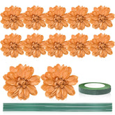 12Pcs Faux Dahlia Heads 3.9 Inch Silk Artificial Dahlia Flower Heads With Long Stems And Floral Tape For Wedding Bridal Shower Party Table Centerpieces (Coffee)