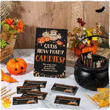 72 Pcs Halloween Games Halloween Baby Shower Game Included 1 Wooden Candy Guessing Game Sign 50 Guess How Many Cards 20 Hb Pencils And 1 Mini Cauldron Jar For Baby Shower Party