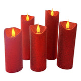 Flameless Candles Flickering Pillar Candles Battery Operated Candles Unscented With Timer And Remote,Set Of 5 Glitter Red Wax Pillar Led Candles