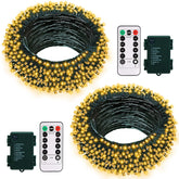 2 Pack Christmas String Lights Battery Operated, 33Ft 100 Led Fairy Lights Waterproof Green Wire Wreath Lights Tree Ligh