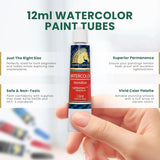 Watercolor Paint Set - 12 X 12Ml Tubes - Lightfast - Highly Pigmented - Vibrant Colors - Fade Proof - Painting Kit For Adults & Hobby Painters - Professional Watercolors Art Supplies