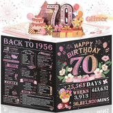 70Th Birthday Card For Women Her, Large 3D Pop Up 70Th Birthday Cards For Mom Grandma, Happy 70 Year Old Birthday Decorations For Wife Sister Funny Birthday Gifts, Back To 1956, Pink