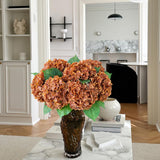 Fall Hydrangea Artificial Flowers, 3Pcs 21" Raw Umber Brown Latex Real Touch Flowers, Faux Silk Flowers Fake Artificial Hydrangeas With Stems For Bouquet Table Centerpieces Halloween