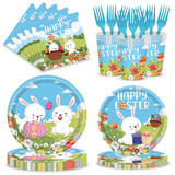 120pcs Easter Plates and Napkins Tableware Set, Happy Easter Disposable Plates Napkins Forks and Cups for Bunny Party Decorations and Supplies, Serve 24