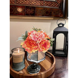 Artificial Flowers In Vase Fake Silk Hydrangea Rose Flower Arrangement Faux Potted Flowers For Indoor Home Bathroom Office Table Shelf Decor, Orange