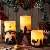 3 Set Nativity Scene Christmas Flameless Led Candles - Battery Operated Pillar Religion Candle For Holiday Table, Fireplace, Windowsill Indoor Decor