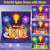60Th Birthday Cards Pop Up 3D Cake - Fireworks Lights & Music & Blowable Candle Card Funny Happy 60Th Birthday Card Gifts For Women, Men, Mom, Grandma, Wife, Sister, Friend