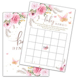 Butterfly Baby Shower Game, Baby Shower Bingo Party Game, Blush Pink Floral Theme Gender Reveal Party Games, Baby Shower Party Activities & Decorations -30 Game Cards(03)