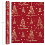 Red Wrapping Paper,Metallic Gold Foil Christmas Trees Design, Festive Gift Wrap For Christmas, Holiday, Party, Celebration (17 Inch X 33 Feet)