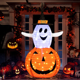 Collapsible Light up Pumpkin Ghost Halloween Decorations Outdoor, 3FT Plastic Pre-lit Stackable Jack o Lantern Pumpkin with 8 Lighted Mode & Timer for Home Indoor Outdoor Yard Porch Party Decor