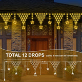 Outdoor Christmas String Lights Waterproof, 218 Led 13.8Ft Curtain Fairy Lights With 12 Drops Connectable Clear Wire Chr