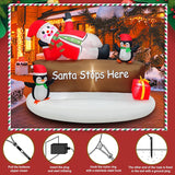 Christmas Inflatable Decotation “Santa Stops Here” Sign With Snowman & Penguins Cute 5.6Ft Holiday Yard Decoration With