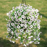 Artificial Hanging Flowers Basket For Outdoor, Fake Flowers Faux Plants Look Real For Yard Gardens Porch Patio Home (White)