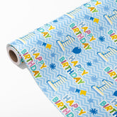 1St Birthday Wrapping Paper Roll - Blue Happy Birthday With Balloon Gift Wrap Sheets For Kids Boys Baby Shower Party Decoration Celebration Total 28.5Sq.Ft