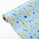 1St Birthday Wrapping Paper Roll - Blue Happy Birthday With Balloon Gift Wrap Sheets For Kids Boys Baby Shower Party Decoration Celebration Total 28.5Sq.Ft