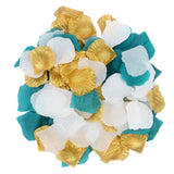 900Pcs Teal Gold White Silk Rose Petals Turquoise Aqua Artificial Flower Petals For Wedding Party Table Confetti Aisle Runner Flower Girl Bridal Shower Hotel Home Vase Decoration
