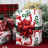 Christmas Reversible Wrapping Paper - Mini Roll - 17 Inch X 32.8 Feet- Red Green Reindeer Design (47.3 Sq.Ft.Ttl)