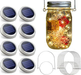 8 Pack Solar Mason Jar Lights 30 LED Solar Fairy String Lights Outdoor Waterproof Mason Jar Lid Lights Solar Powered Lantern Hangers for Garden Patio Party Wedding Decor No Jars Included
