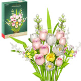 Tulip Rose Flowers Building Sets, Valentine'S Day For Her, Flower Bouquet Compatible With Lego Flowers, Gift For Adults Mother Women Girl Girlfriend, Plant Botanical Collection Home Decor