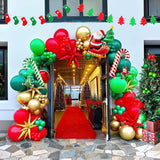 Merry Christmas Dark Green, Red, Chrome & Gold Balloon Garland Arch Kit - 129Pcs With Christmas Tree, Santa, Candy Cane, Star Mylar Balloons For Winter, New Year'S Eve Decoration