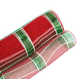 10 Inch Wide Red Green And White Deco Mesh Metallic Plaid Deco Mesh Ribbon For Christmas Tree, Garland, Staircase, Mailbox, Centerpiece, Wreaths, Decorating And Crafts (30 Feet)