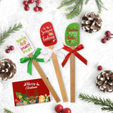 Set Of 3 Christmas Silicone Spatulas W/Merry Christmas Greeting Card, Food Grade Heat Resistant Scraper Connect Bamboo Handle, Classic Gingerbread Man Candy Cane Reindeer Xmas Cooking Baking Gifts