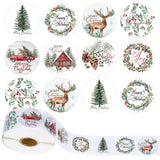 1000Pcs Christmas Stickers 1.5Inch Assorted Round Sticker In Roll Rustic Christmas Tree Wreath Elk Truck Pattern Label Stickers For Xmas Seals Cards Presents Envelopes, 8 Designs