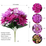 2 Bundles Artificial Fake Silk Flowers Chrysanthemum Bouquets Faux Flower With Long Stems, Sping Bouquet Flowers Wedding Party Home Decor (Not Included A Pot (Fuchsia)
