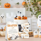 Halloween Baby Shower Games, Ghost Diaper Raffle Tickets For Pumpkin Gender Reveal Party Supplies Decorations, 1 Standing Sign + 50 Tickets - A01