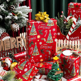 Vinage Christmas Wrapping Paper Roll, Red Wrapping Paper, Gold Foil Elegant Deep Red Christmas Tree Theme Festive Holiday Gift Wrap For Winter Celebrations, Seasonal Decor(17Inch X 33Feet)