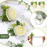 Wedding Rose Wrist Corsage Wristlet Band For Bridal Bridesmaid Women Flowers Bracelets Decor Wedding Artificial Flowers For Party Prom Homecoming(White,48 Pcs)