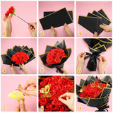 25 Sets Ribbon Rose Bouquet Diy Fake Roses With Stems Faux Flowers Bouquet Kit Wrapping Paper Crown 3D Butterflies For Christmas Anniversary Birthday Wedding Gift(Red)
