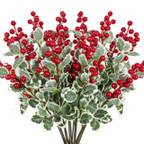10 Pcs Christmas Flowers Artificial Red Berry Picks Decor, Holly Berries Stems, Christmas Tree Decoration, Winter Bouquet Silk Floral Arrangements Home Outdoor Indoor Ornaments