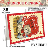 36 Pack Valentine'S Day Cards Vintage Heart Cat Greeting Cards With Envelopes & Stickers Blank Note Cards For Wedding Anniversary Party Supplies, 4 X 6 Inch
