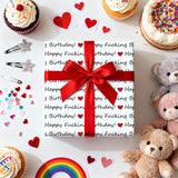 Funny Birthday Wrapping Paper Roll, “Happy F*Cking Birthday” Design With Red Hearts, Bold Humor Gift Wrap For Adults, Friends, Gag Gifts, Birthdays, Mini Roll 17 In X 16.4 Feet