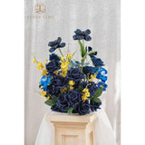 16Pcs Artificial Flowers Rose Box, Navy Blue Silk Flowers Bulk W/Stem, Fake Rose Real Touch Silk Flowers For Diy Wedding Bouquet Centerpiece Party Home Decorations