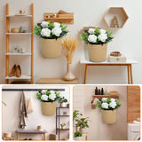 Artificial Roses Flowers With Jute Hanging Basket Pack Of 2, Faux Flannel Floral Eucalyptus Arrangement For Entryway Kitchen Bedroom Living Room Home Decorations - White