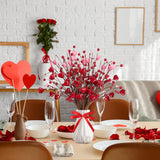 Valentine’S Day Gifts 12 Pcs Heart Shaped Berry Picks Artificial Red Heart Berry Twig Stem Branches With 2 Rolls Of Ribbon Pink Pips For Valentine’S Day Anniversary Flower Bouquets Wedding Home Decor