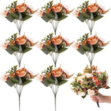 8 Pieces Peonies Artificial Flowers Bouquet Fake Hydrangea Flower Bulk Rose Flowers Centerpieces Arrangement Fall Flowers For Wedding Party Home Women Decoration Mother'S Gift (Orange)
