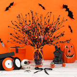 6 Pcs Artificial Pumpkin Stems With Black Branches And 2 Roll Ribbons For Halloween Vase Bouquet Arrangement Wreath Table Centerpiece Home Party Decor