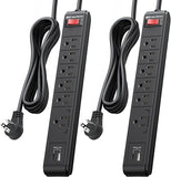 2 Pack 6 Outlet Surge Protector Power Strip with USB C and USB Ports 8Ft Cord Black