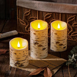 Flameless Birch Bark Candles Flashing Battery Operated Candles Led Pillar Candles With Remote Control And Timer Set Of 3
