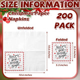 200 Pieces Christmas Disposable Paper Napkins Christmas Napkins Paper Disposable Napkins For Christmas Party Paper Napkins Decorative Paper Napkin For Party Dinner Lunch Holidays