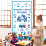 Winter Christmas Door Cover Decoration Classroom Snow Globe Snowflakes Banner Xmas Hanging Decor For Front Door Porch Holiday School Party Supplies (Learning Is Snow Much Fun)