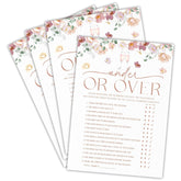 Under Or Over Bridal Shower Game - Floral & Champagne - 30 Pcs Watercolor Double-Sided Fill-In Wedding Game Cards For Newlyweds, Engagement Party Activities & Decorations -C04